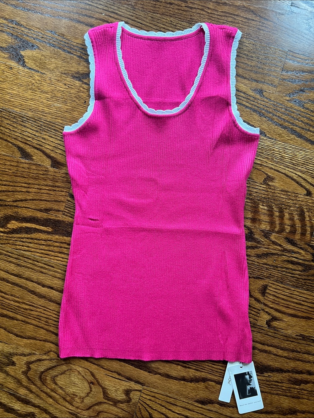 Women’s Pink Ribbed Tank Top with Contrast Trim